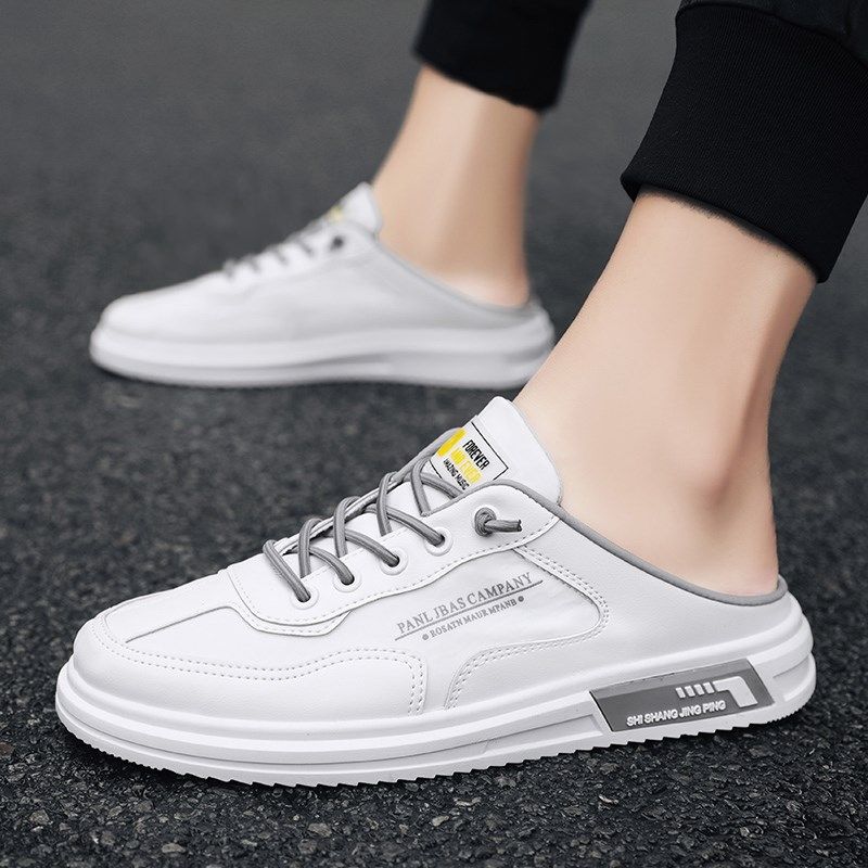 夏天无后跟白色板鞋男生半拖鞋青少年凉鞋懒N人小白鞋一脚蹬半托