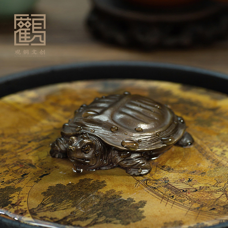 黄铜老鳖龟甲富甲天下茶s宠手把件男士随身把玩件茶宠装饰品摆件