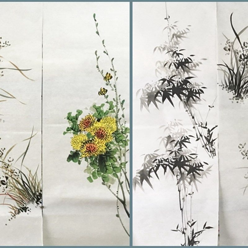 手绘国画花鸟画梅兰竹菊r四条屏套画客厅玄关装饰字画水墨国画E-4