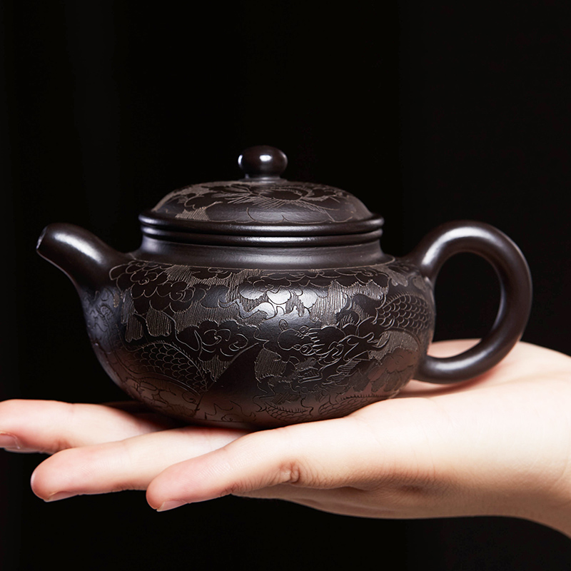宜兴纯全手工黑泥紫砂壶名家正宗仿古壶小泡茶壶单人陶瓷茶具套装