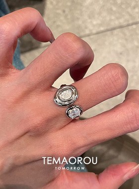 vintager中古银色古币戒指女古着食指戒轻奢高级感独特指环配饰品