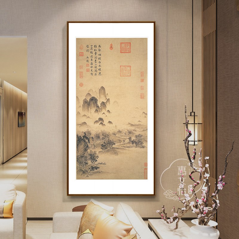 宋徽宗赵佶溪山秋色图宋代美学玄关走廊过道茶室背景墙中式装饰画图片