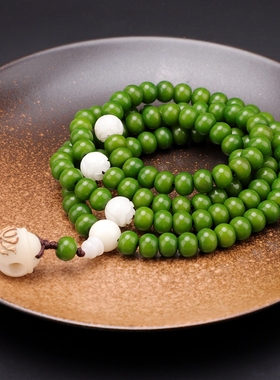 春之绿色 深绿菩提根108颗手串多圈菩提子手链男女通用佛珠项链