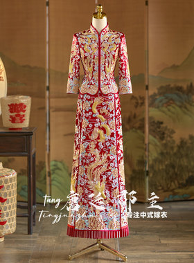 中式秀禾服龙凤褂盘金满绣新娘