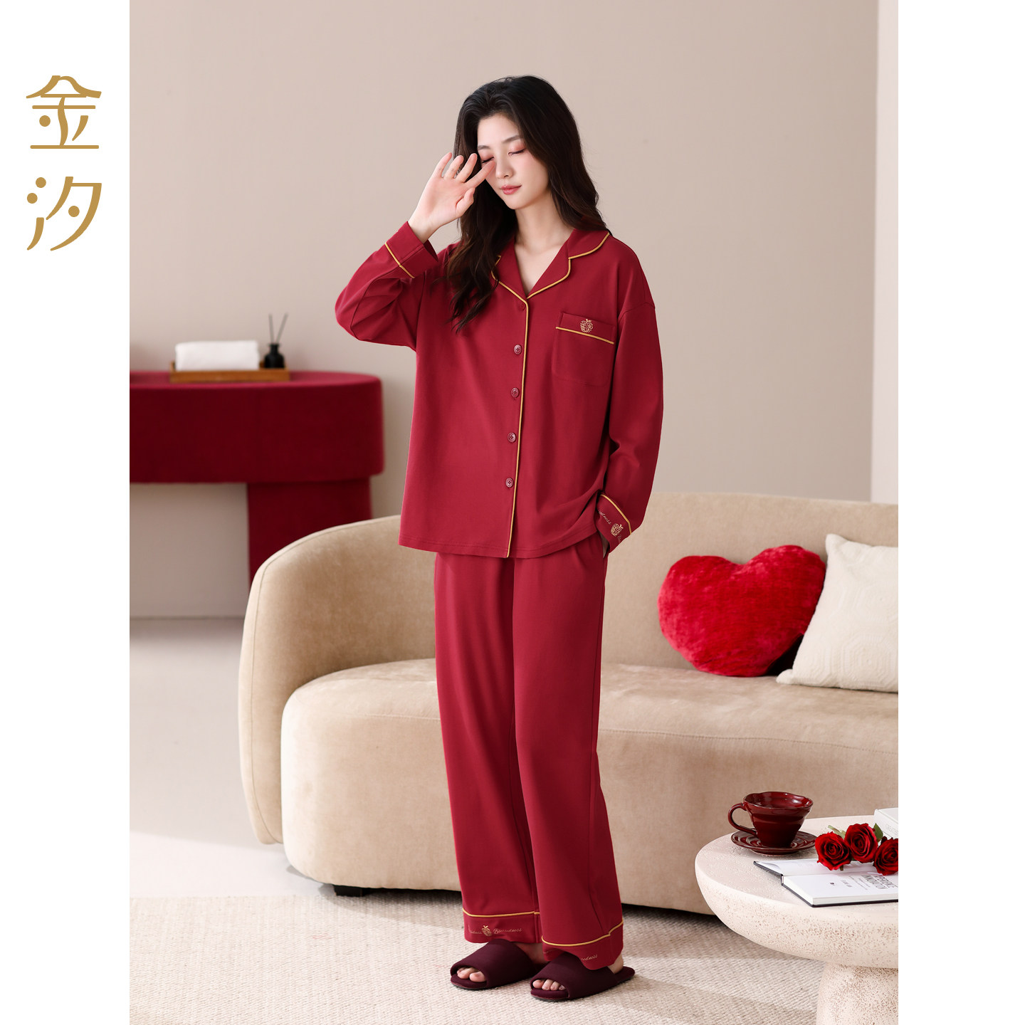 大红色睡衣女纯棉新款套装春秋长袖长裤家居服喜庆结婚外穿本命年
