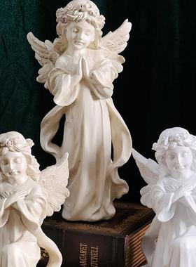 欧式复古天使摆件美式树脂石膏雕像雕塑小天使女孩桌面装饰品道具