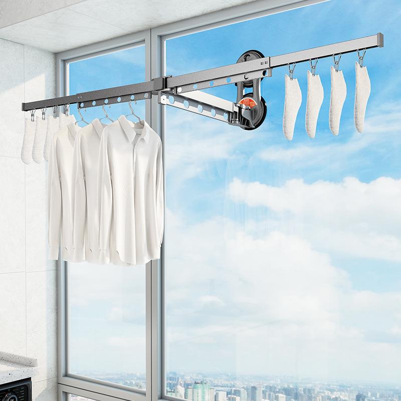 折叠晾衣架壁挂式免打孔阳台窗户卫生间隐形可伸缩墙上室内晾衣杆