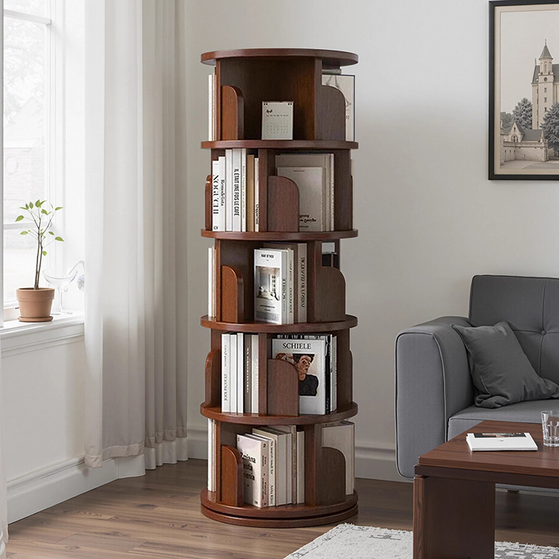 实木旋转书架360度客厅置物柜落地置物架靠墙儿童绘本架转角书柜