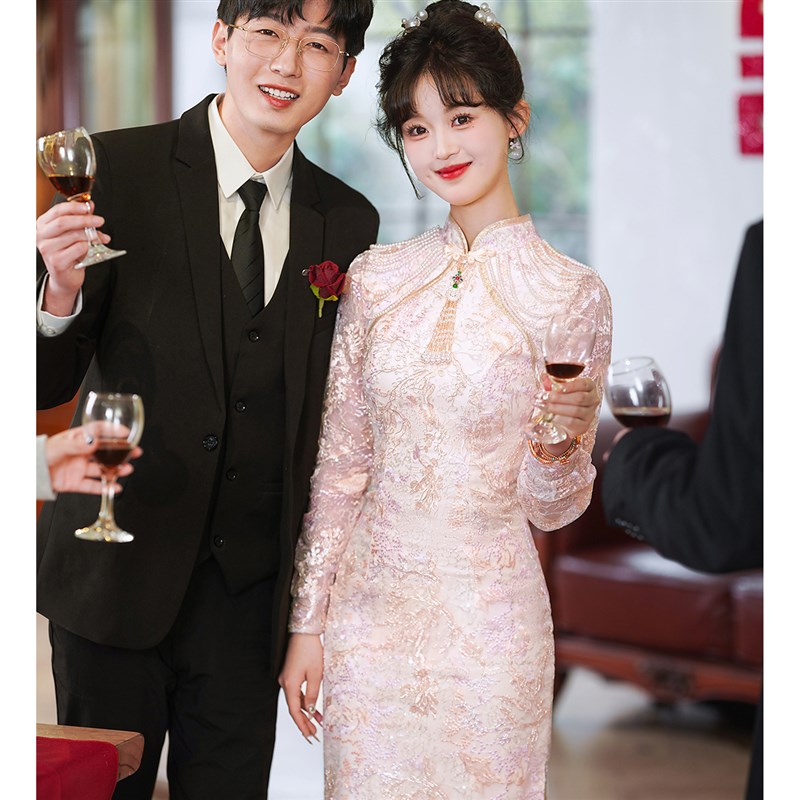 新中式改良旗袍敬酒服新娘新款订婚礼服气质领证登记回门服小个子
