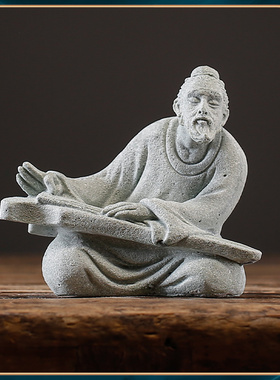 中式国潮复古人物居家摆件创意茶桌精品茶宠太公钓鱼摆件鱼缸造景