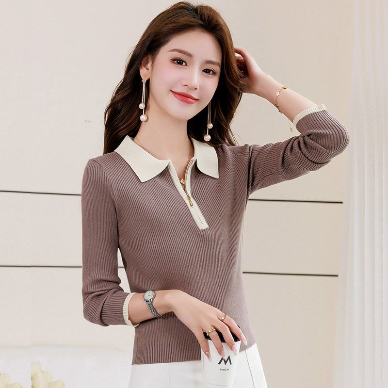 polo领短款毛衣女秋冬内搭打底衫小个子气质上衣高级感翻领针织衫