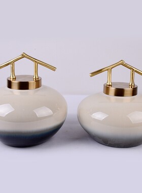 新中式陶瓷储物罐摆件样板房售楼处软装饰品客厅玄关书柜家居饰品