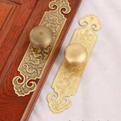 中式 免打孔纯铜木门实心单孔门把手仿古黄铜球形室内房门执手手柄