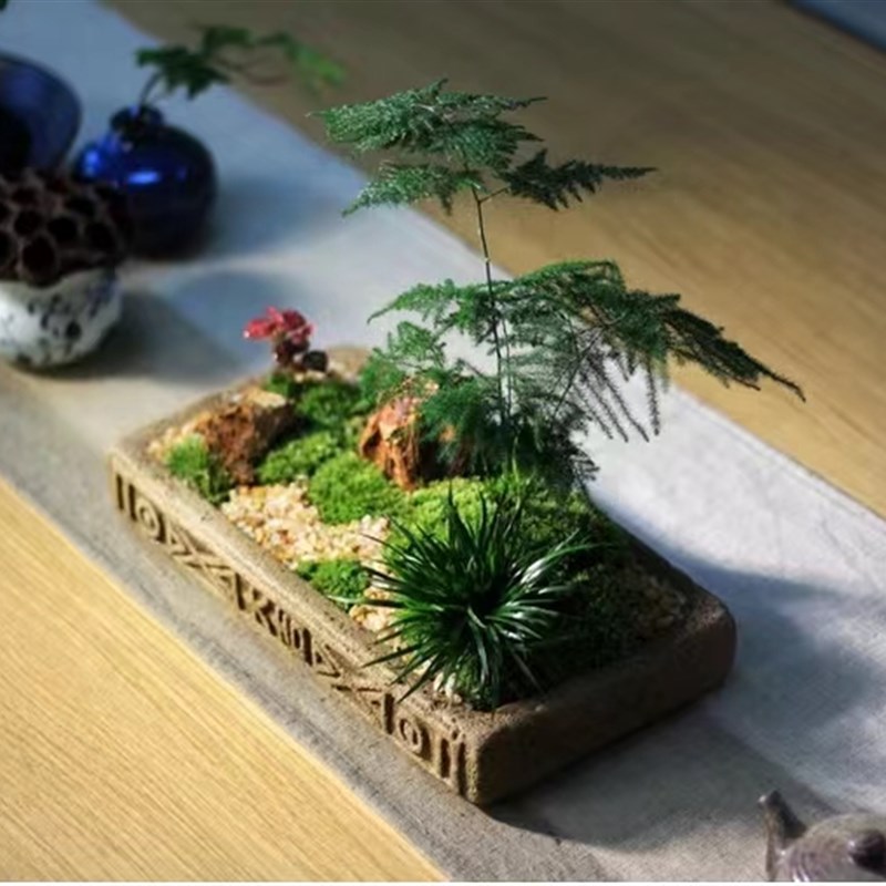 仿汉砖菖蒲花盆 绿植水培花器 桌面花盆水生植物盆器中国风古典盆