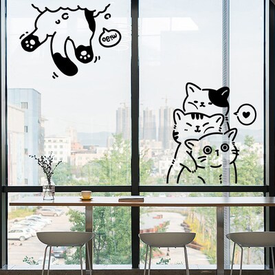 厨房门贴纸推拉双开玻璃门防撞贴纸商店铺移门装饰创意猫咪窗贴画
