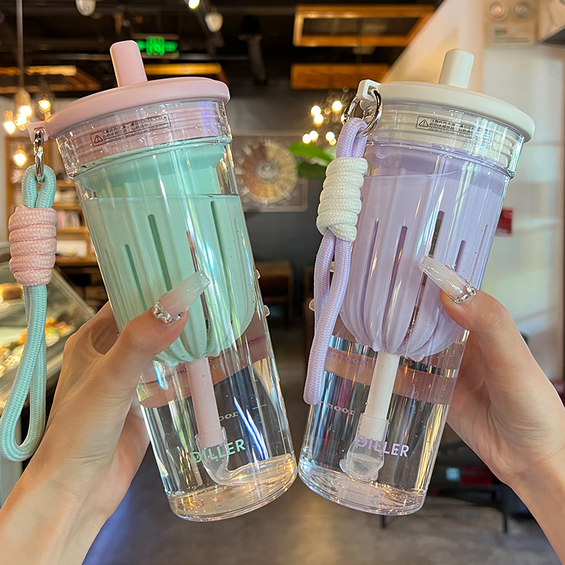 tritan水杯2024新款女生高颜值茶水分离办公室吸管杯小巧便携杯子