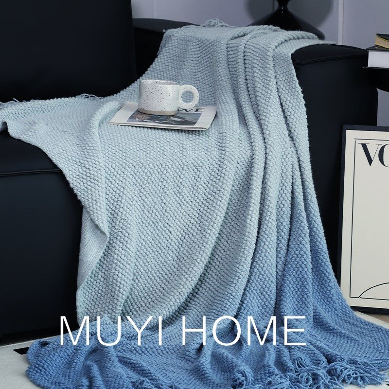 现代简约渐变蓝毛毯客厅沙发毯盖毯轻奢空调毯午睡毯民宿床尾巾,床上用品,休闲毯/毛毯/绒毯,淘宝优惠券,粉丝福利购,淘宝优惠卷