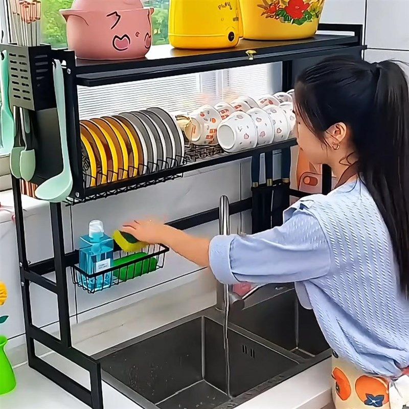 厨房水槽置物架台面碗碟水池碗柜多功能防尘带柜门碗盘收纳沥水架,厨房/烹饪用具,水槽置物架,淘宝优惠券,粉丝福利购,淘宝优惠卷