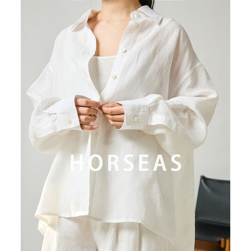 海边的马/HORSEAS 汉麻宽松衬衫女士阔版通勤长袖白衬衣外套防晒