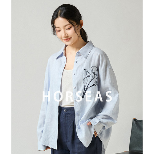 海边的马/HORSEAS汉麻绣花衬衫