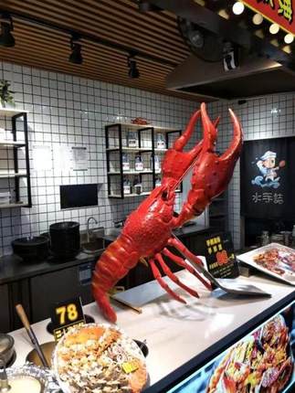 龙虾模型摆件玻璃钢装饰大排档仿真海鲜门口迎宾卡通人物雕塑定制