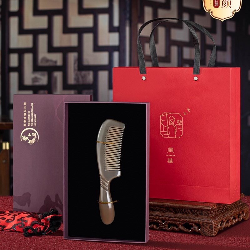 天然加厚牛角梳子礼品新年结婚庆送女H友长辈父母妈妈婆婆礼物实