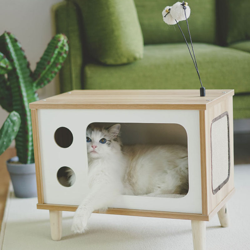 我上电视啦!凯k瑞实木猫窝猫床猫爬架玩具床头柜茶几多功能