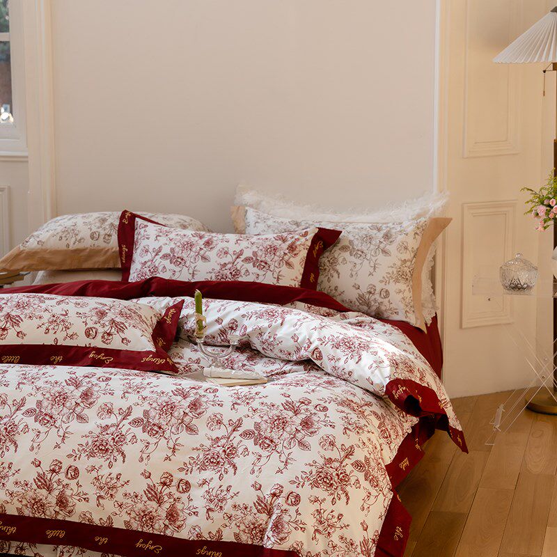 简约结婚四件套红色床单被套新婚庆床上P用品婚房陪嫁喜被,床上用品,婚庆床品套件,淘宝优惠券,粉丝福利购,淘宝优惠卷