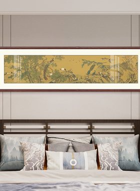 沈铨百鸟朝凤图客厅装饰画横幅实木中式国M画名画沙发背景墙挂画