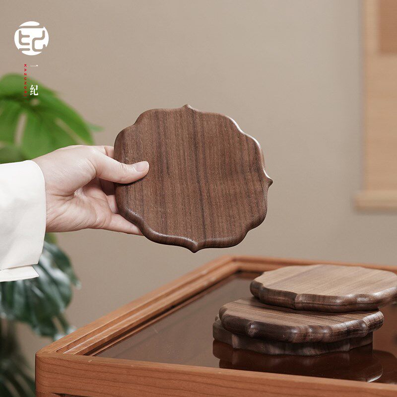 黑胡桃木茶杯托茶道工q夫茶干泡台茶垫实木茶壶公道杯防烫隔热垫