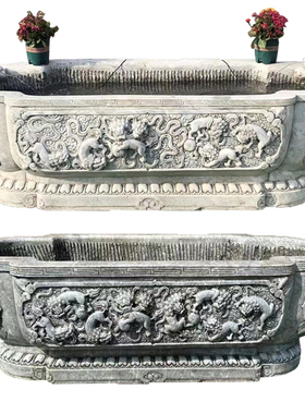 石雕鱼缸花盆庭院汉o白玉老石槽仿古做旧门海室内户外种花养鱼盆