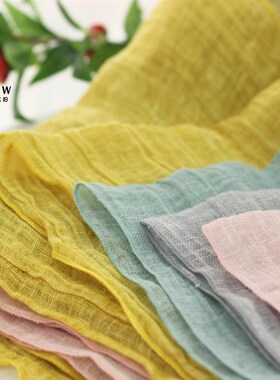 席茉定制纯色亚麻肌m理褶皱长款围巾夏季百搭文艺范四色旅游丝巾