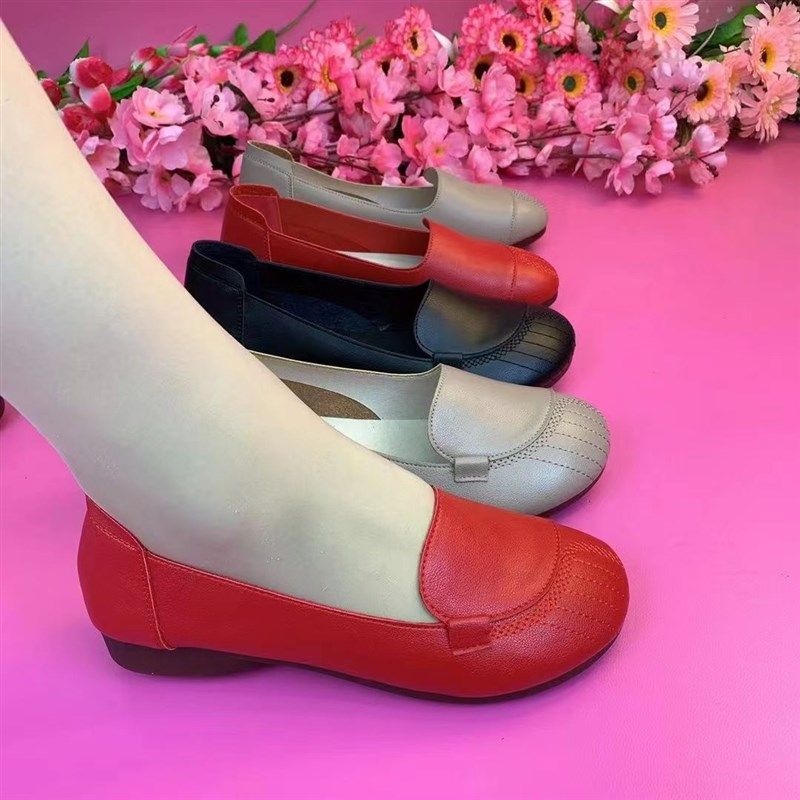 真软皮妈妈e鞋2024新款单鞋女牛筋底春秋季平底豆豆鞋中老年软底,女鞋,浅口单鞋,淘宝优惠券,粉丝福利购,淘宝优惠卷