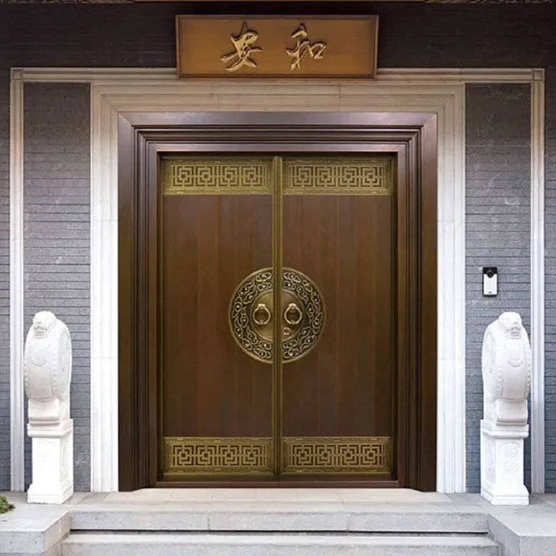 铜门别墅大门双开门乡村庭院y门子母门不锈钢镀铜门进户门入户门