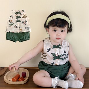婴儿夏季薄款套装两件套女宝宝分体小套装洋气R外出服婴幼儿夏天
