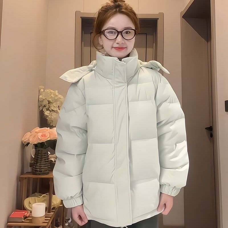韩国高级感短款连帽羽绒棉袄女冬20C24年新款小个子宽松加厚面包