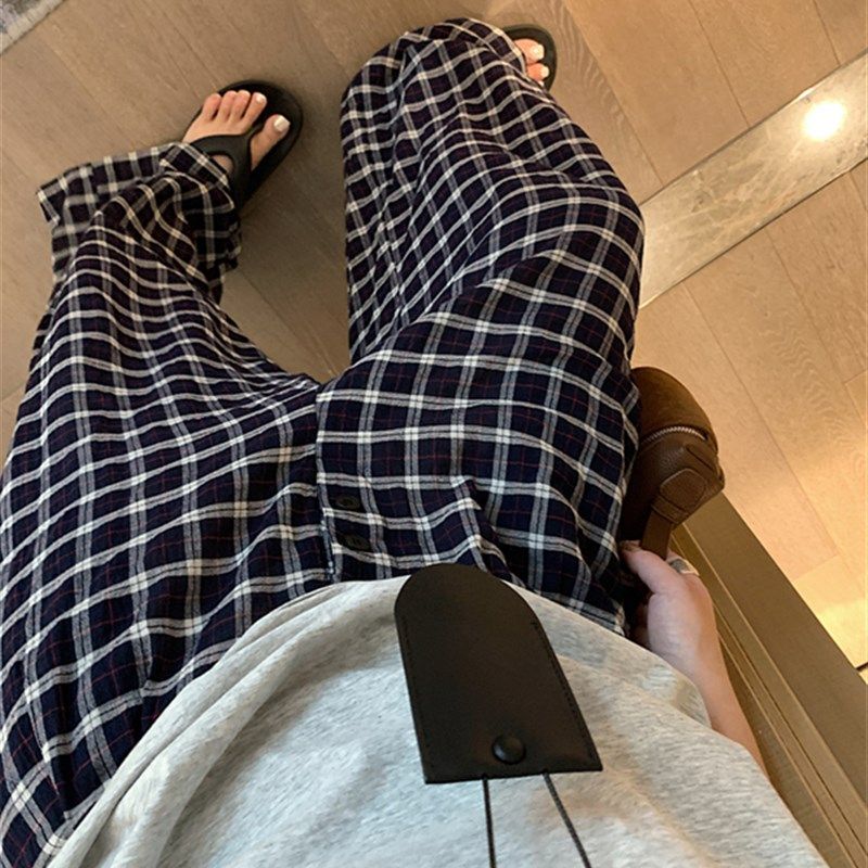 牛X货 巨炸裂!单排多扣格纹休闲宽松阔腿裤女夏季慵X懒显瘦拖地裤,女装/女士精品,大码裤装,淘宝优惠券,粉丝福利购,淘宝优惠卷