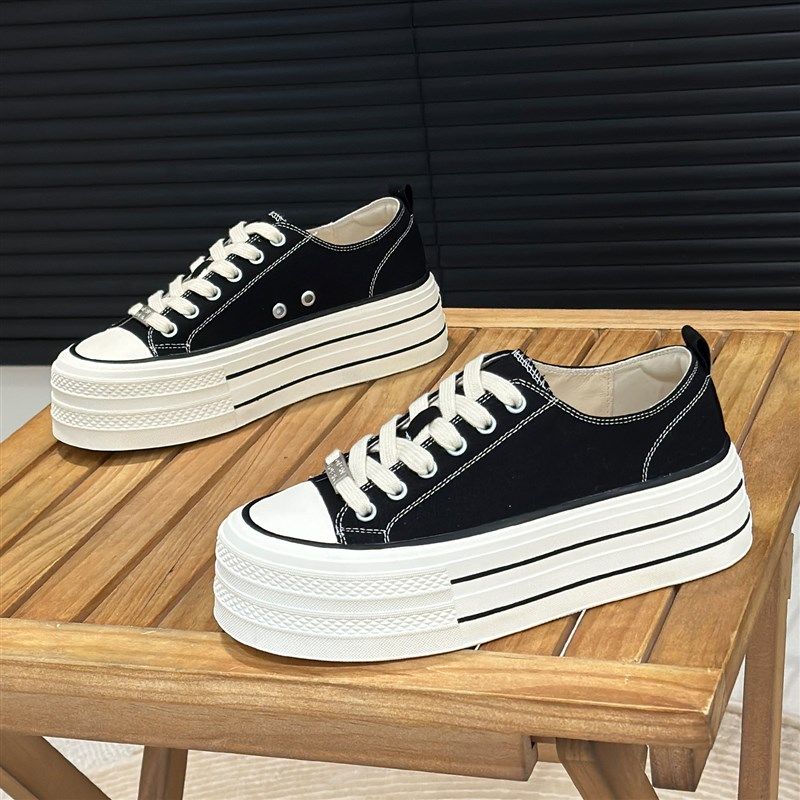 厚底帆布鞋女2025爆款t时尚韩版休闲经典布鞋松糕系带低帮透气板,女鞋,休闲板鞋,淘宝优惠券,粉丝福利购,淘宝优惠卷