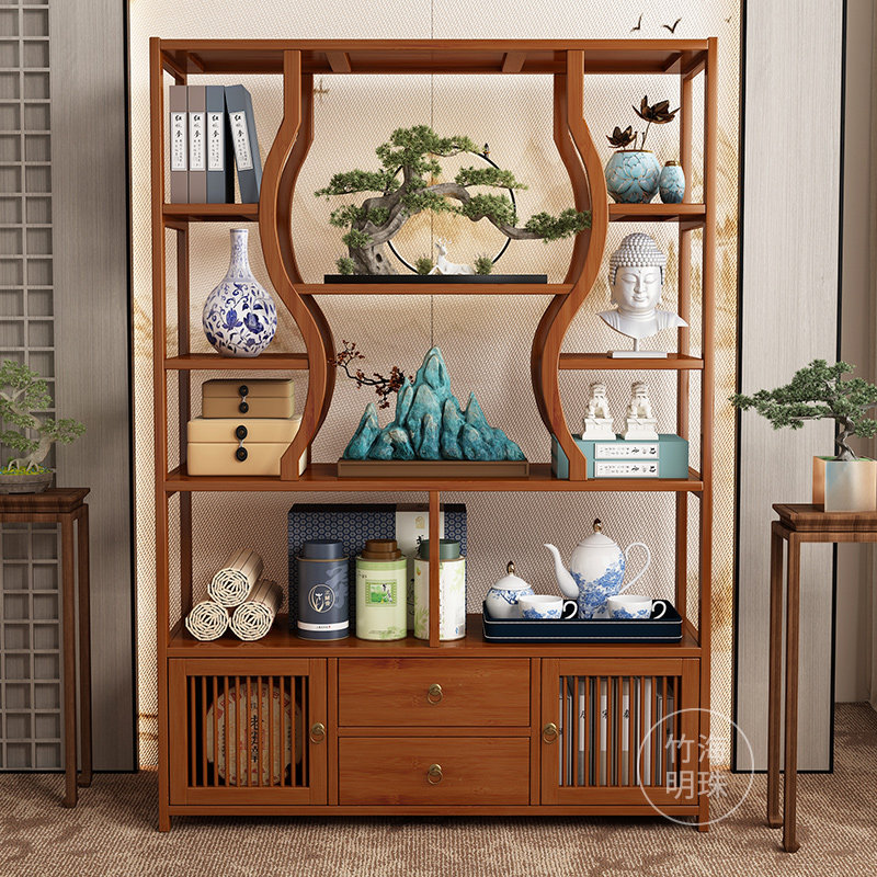 博古架实木中式茶室置物架茶叶展示柜茶架客厅Q家用隔断摆件展示