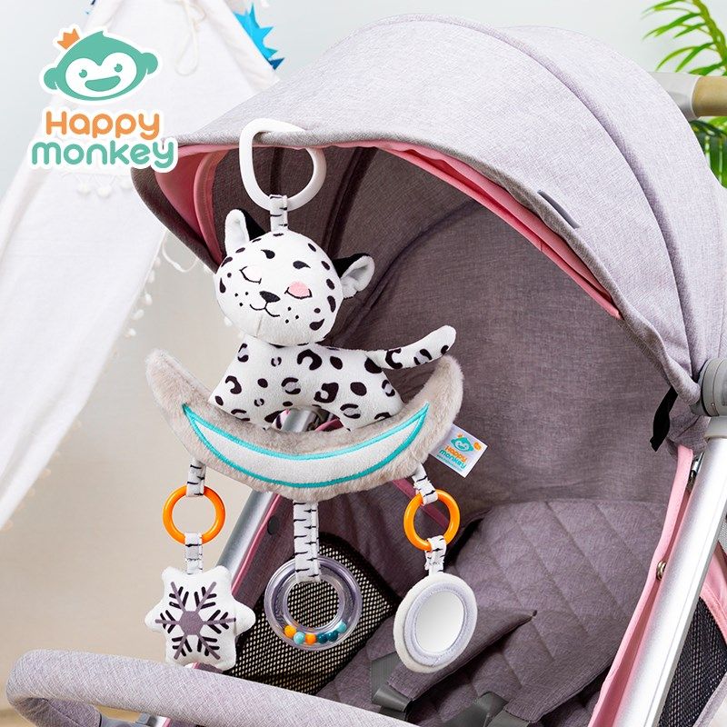 黑白月亮宝宝推车挂件安抚玩偶婴儿车玩具带音乐床S铃益智0一6个