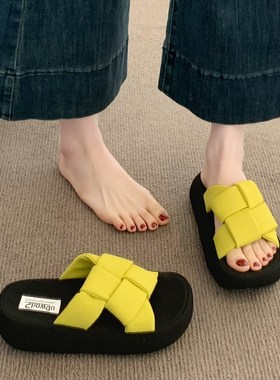 法式绝美厚底增高凉拖鞋女夏外穿2B025新款超火外出休闲沙滩一字