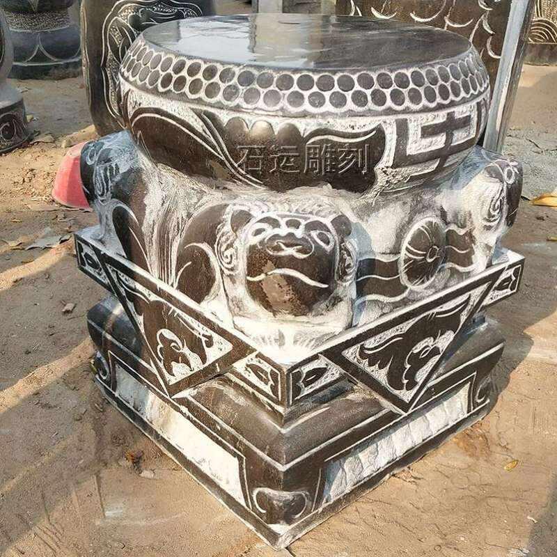 石雕柱顶墩青石做旧木柱底座石柱柱脚石石墩N子仿古兽头石柱子石