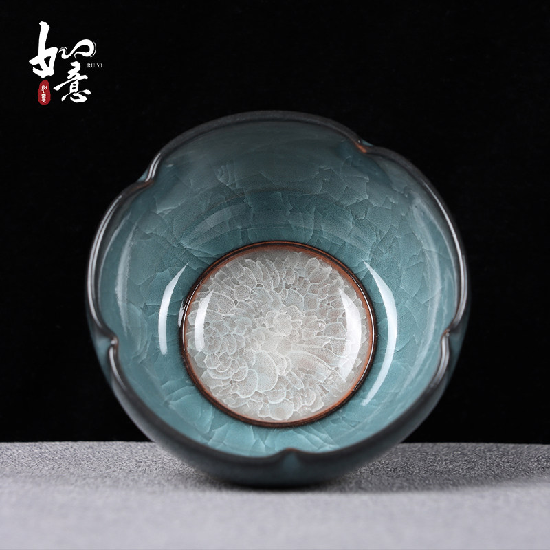 青瓷茶杯主人杯单杯茶盏茶碗品茗杯哥窑冰裂纹茶具个人.专用功夫