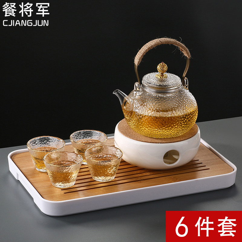 中式铜把提梁英式下午茶花草茶具组I 玻璃养生花茶壶六件套
