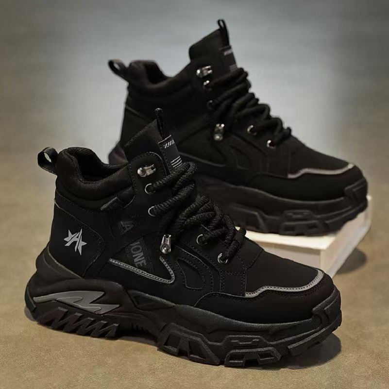 高帮男鞋秋冬皮面厚底防滑工作马丁靴秋季户外登山运动休闲工装靴