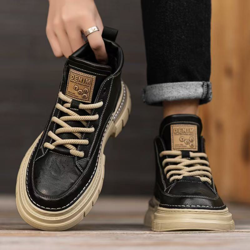 马丁靴男款秋冬高帮复古美式工装鞋真皮休闲男士中帮骑行防水皮靴