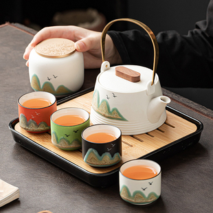礼品定制 国潮风功夫茶具一壶四杯茶盘家用陶瓷泡茶壶茶杯礼盒套装