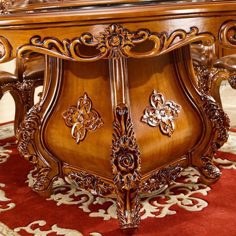 粤港家具 欧式大理石餐桌美式欧美圆形转盘大饭桌 全实木雕花餐桌,住宅家具,实木餐桌,淘宝优惠券,粉丝福利购,淘宝优惠卷