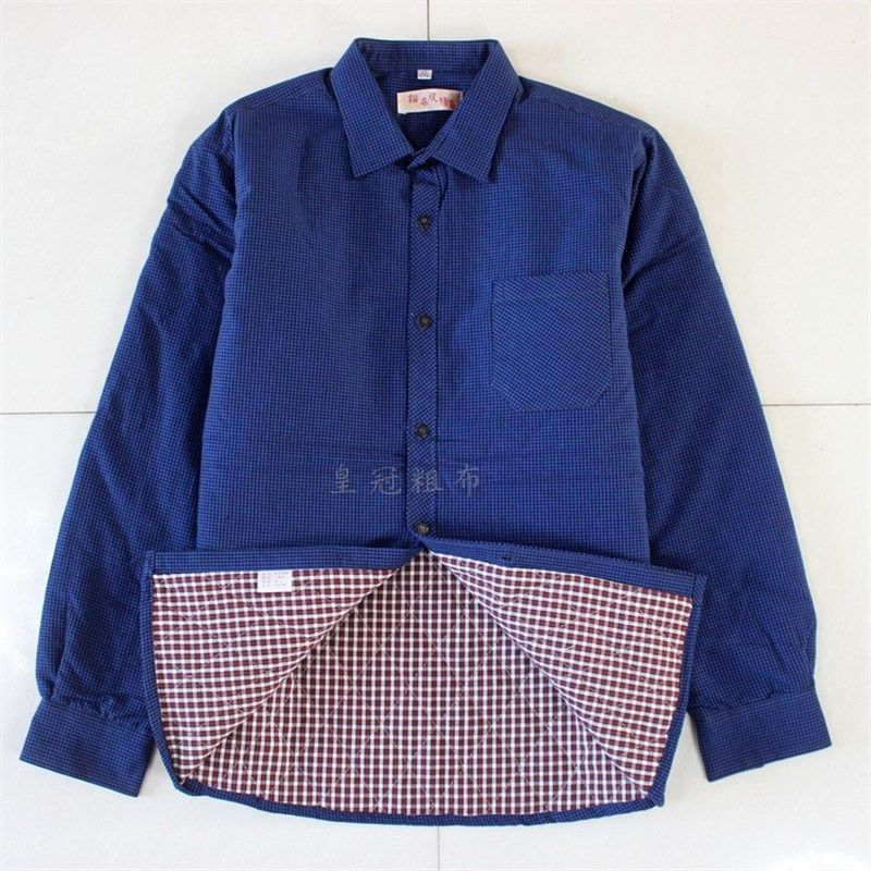 秋冬季男士纯棉加厚夹棉衬衫中老年长袖全棉加棉舒适发热衣