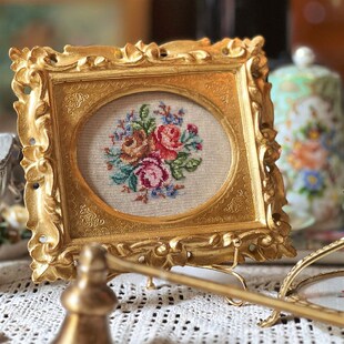 桌面摆件家居复古支撑架婚房礼物 饰画欧式 法式 中古黄铜烛台手工装